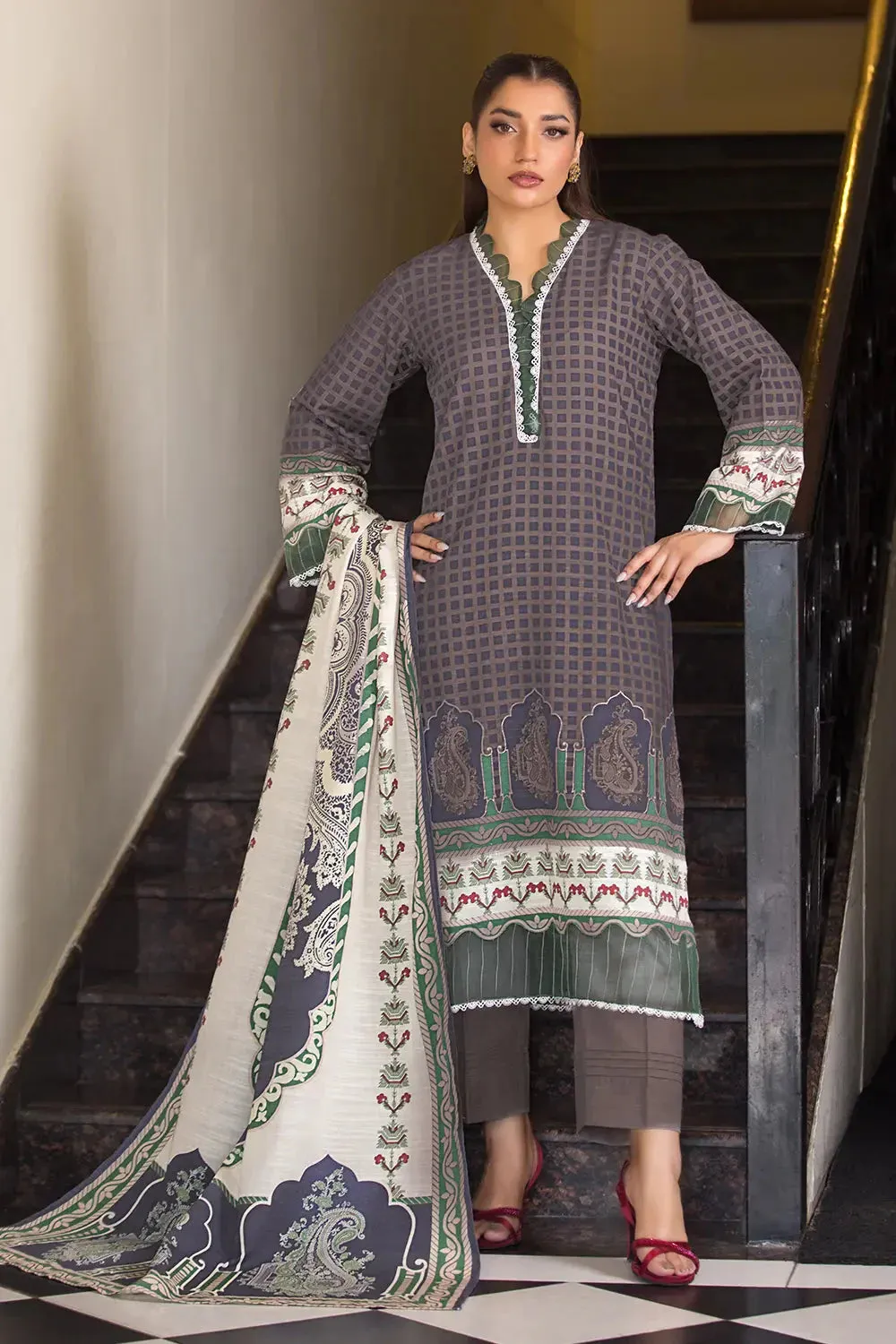 3PC Printed Unstitched Khaddar Suit KKH-2868