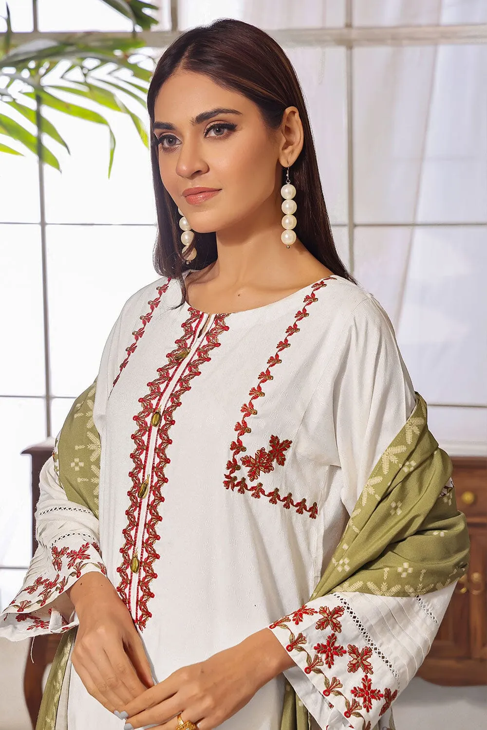 3PC Unstitched Embroidered Jacquard Linen Suit KJE-2282