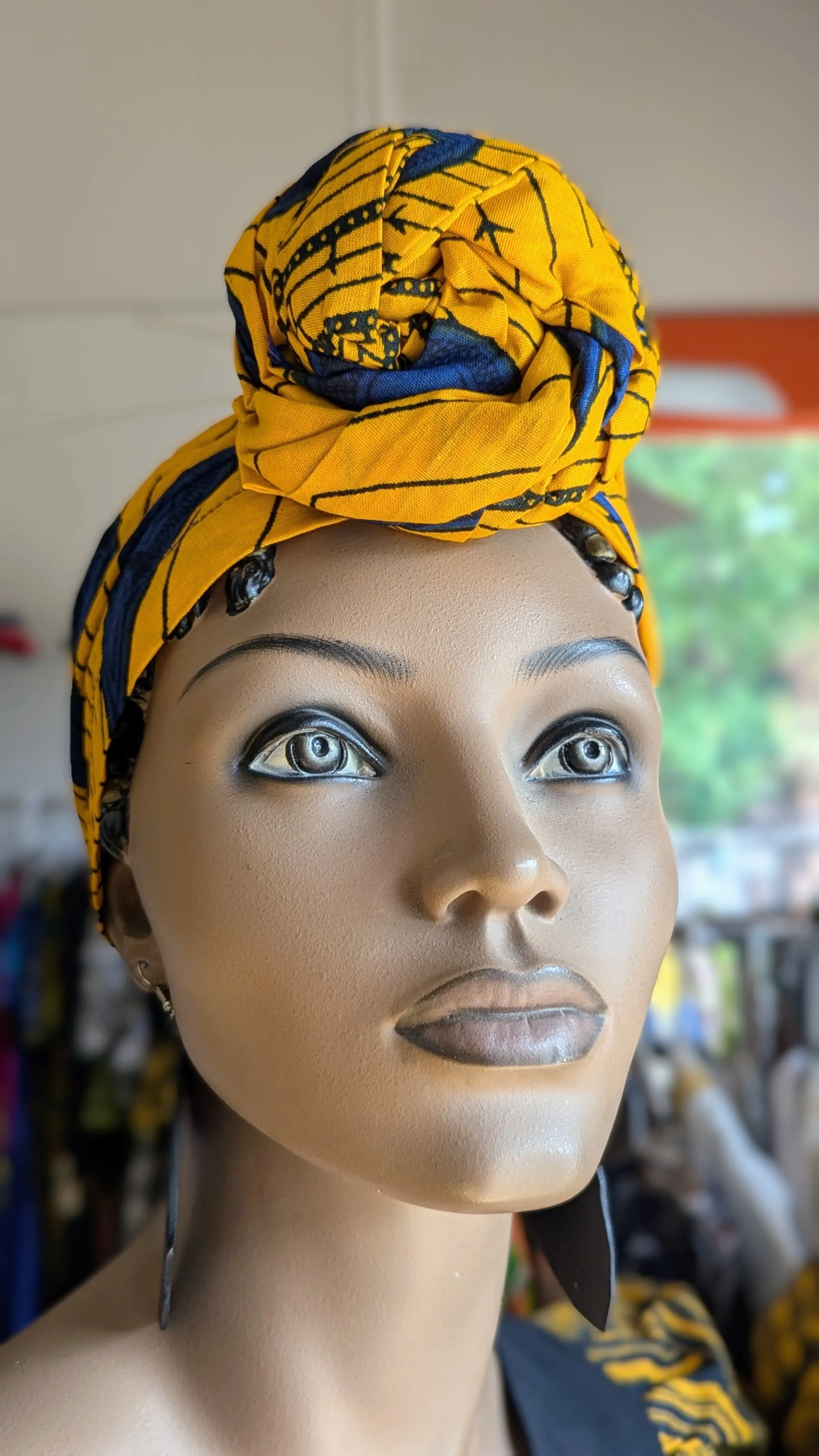 Adanna Orange and Blue Bulb Peacock African Print Pre-Tied Head Wrap DP3816PT12