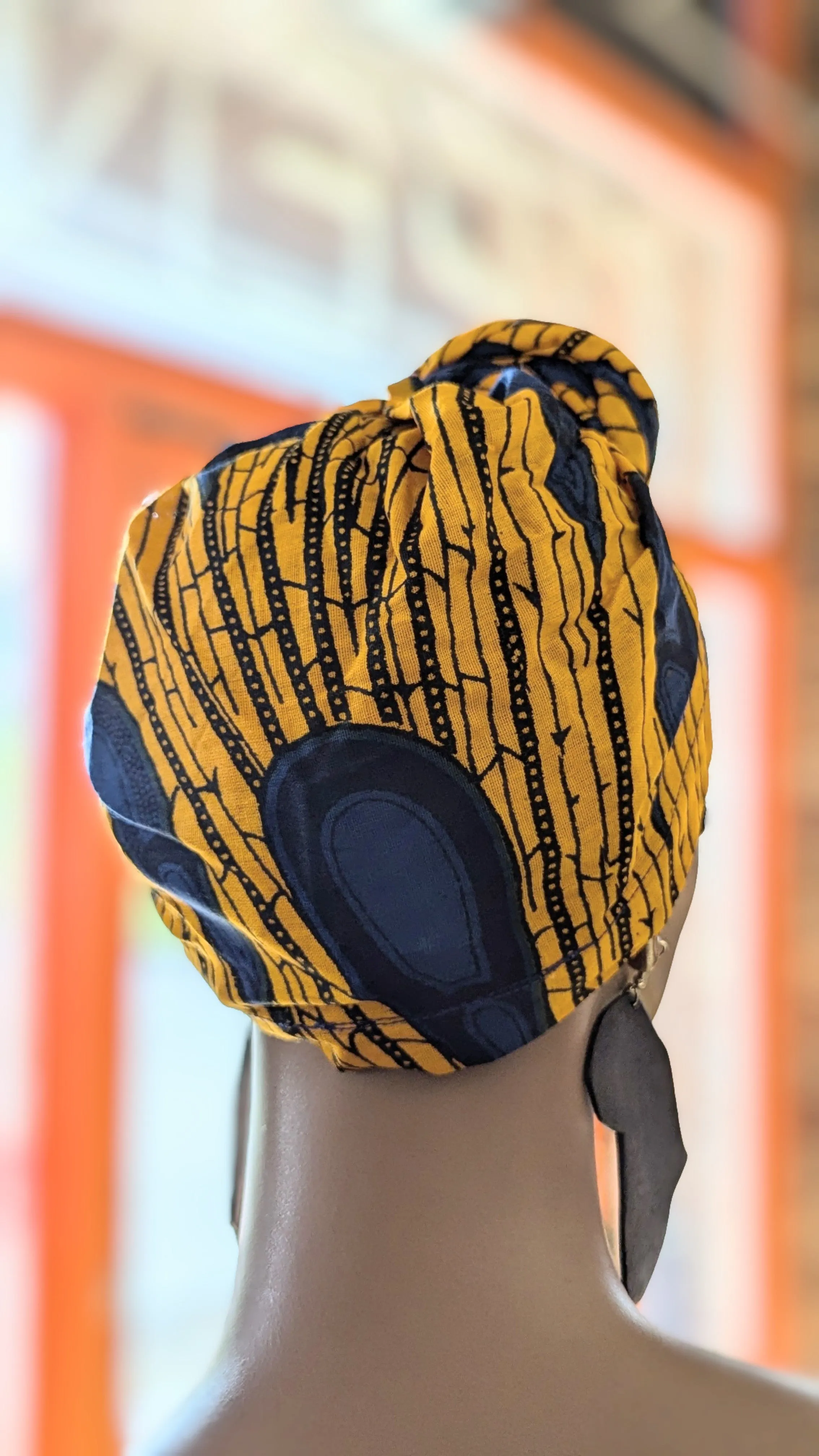 Adanna Orange and Blue Bulb Peacock African Print Pre-Tied Head Wrap DP3816PT12
