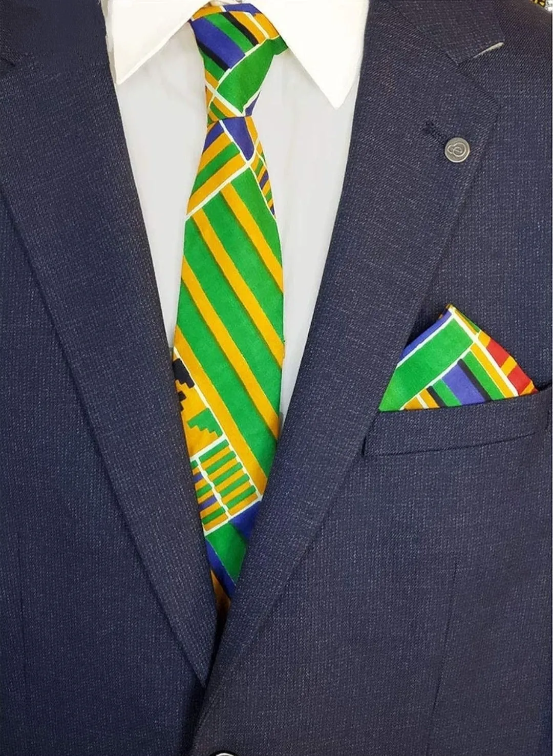 African Osei Kente necktie with a matching pocket square by Dupsie's-DP4075NT