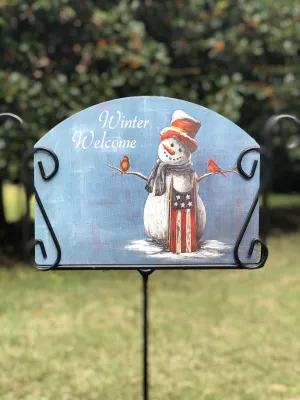Americana Snowman Garden Sign