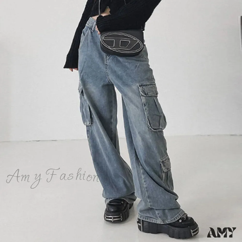 Amy Fashion - Wide Leg High Waist Straight Trousers Overalls