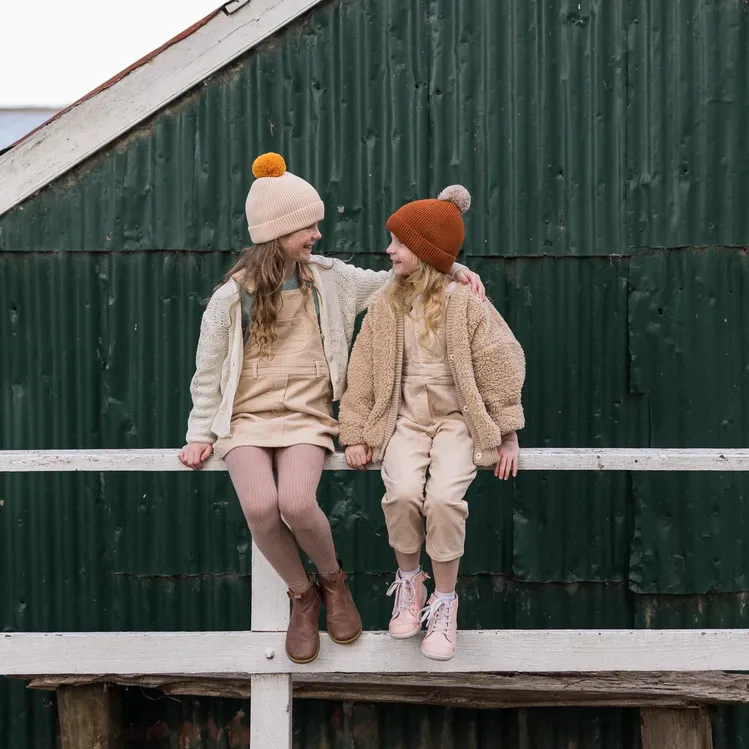 Beanie - Oslo Ribbed Cream with Mustard Pom
