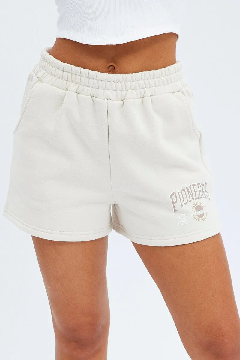Beige Track Shorts High Rise