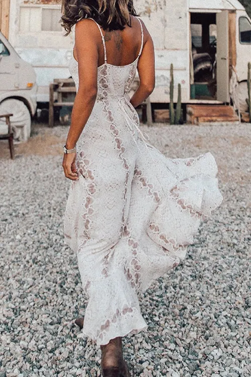 BerryBetty - Boho Sling Snake Print V Neck Button Beach Long Dress