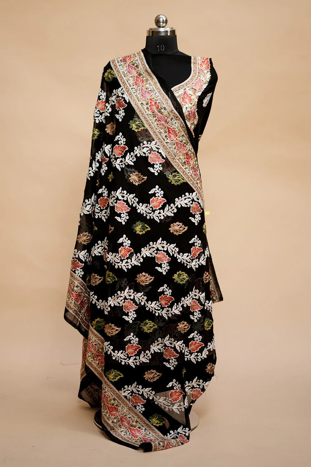 Black Colour Designer Aari Work Salwar Kameez With Bottom Paisleys Design