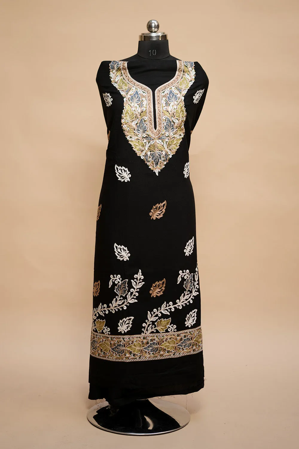 Black Colour Designer Aari Work Salwar Kameez With Bottom Paisleys Design
