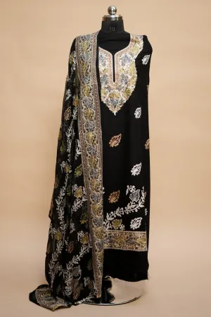 Black Colour Designer Aari Work Salwar Kameez With Bottom Paisleys Design
