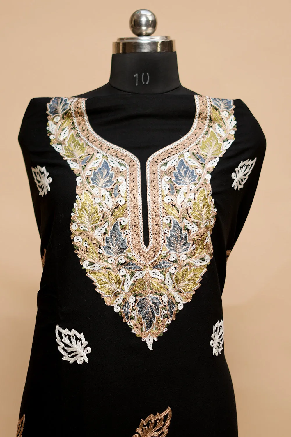 Black Colour Designer Aari Work Salwar Kameez With Bottom Paisleys Design