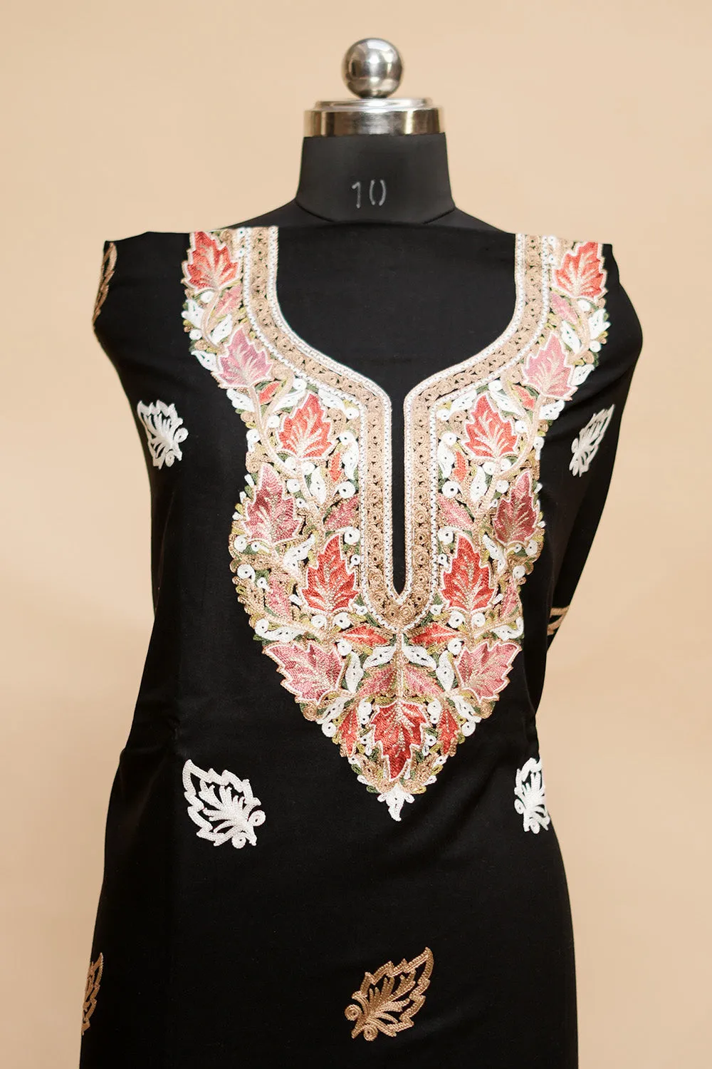 Black Colour Designer Aari Work Salwar Kameez With Bottom Paisleys Design