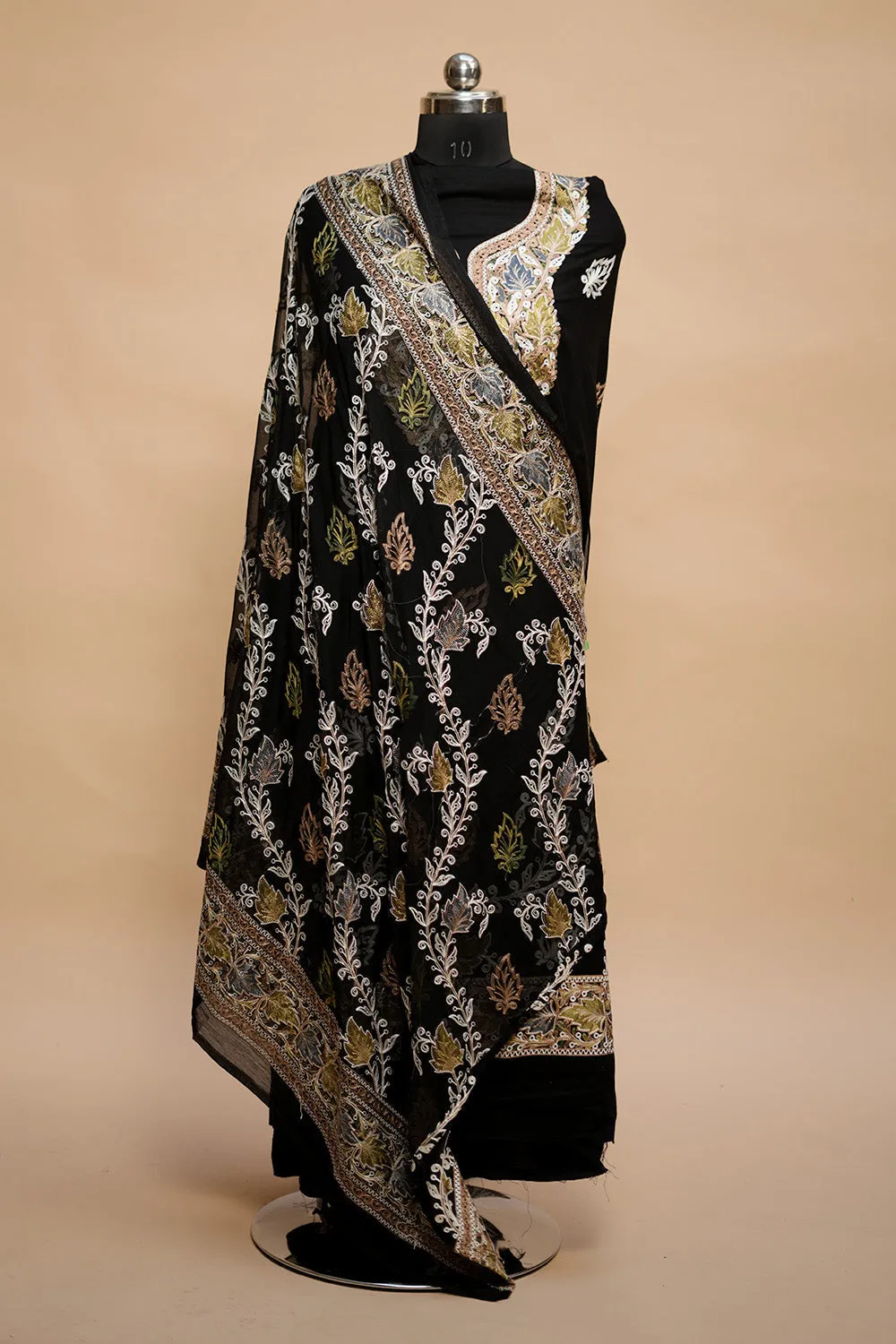 Black Colour Designer Aari Work Salwar Kameez With Bottom Paisleys Design