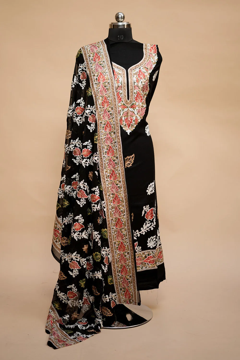 Black Colour Designer Aari Work Salwar Kameez With Bottom Paisleys Design