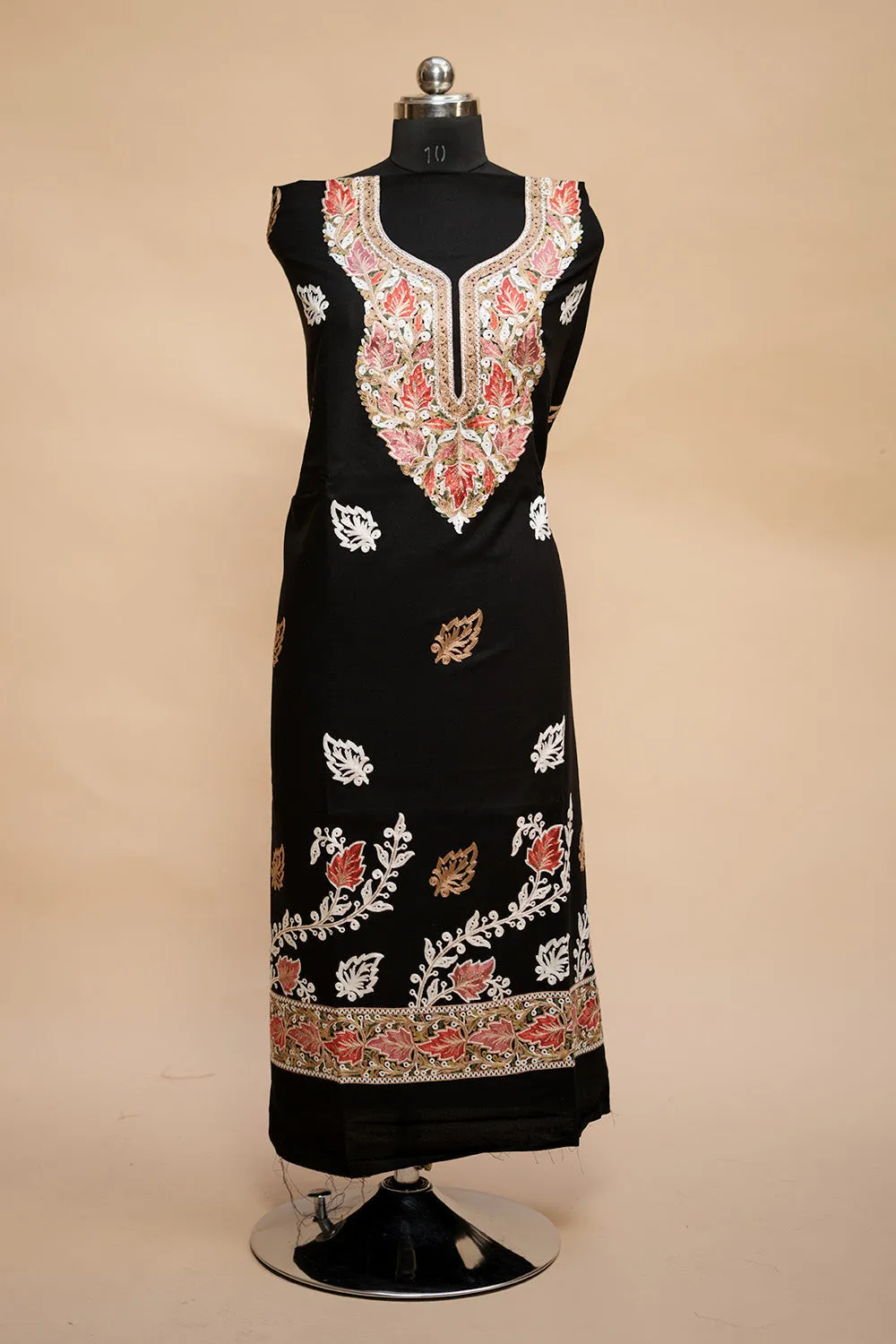Black Colour Designer Aari Work Salwar Kameez With Bottom Paisleys Design