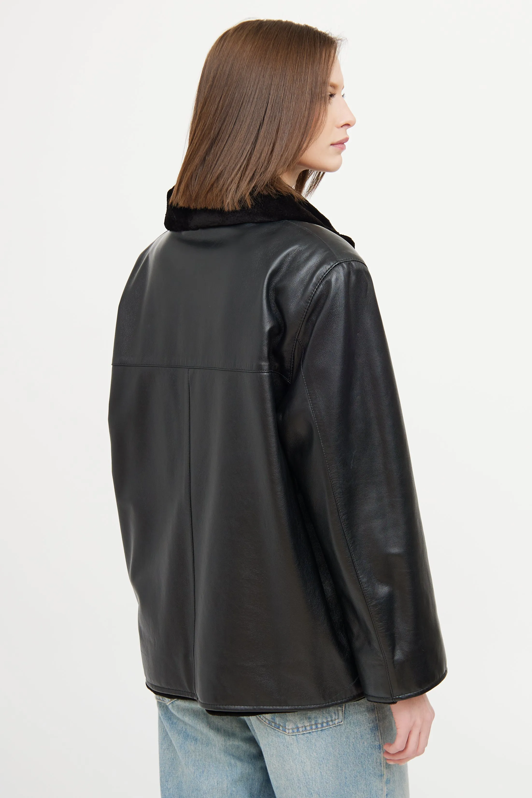Black Mink Leather Reversable Zip Jacket