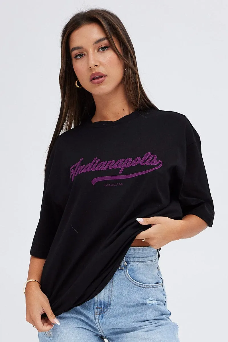 Black T Shirt Short Sleeve Crew Neck Indianapolis