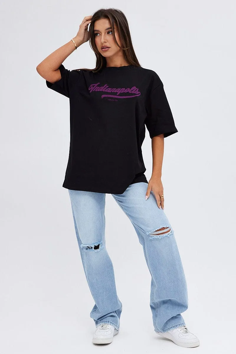 Black T Shirt Short Sleeve Crew Neck Indianapolis