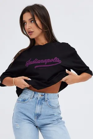 Black T Shirt Short Sleeve Crew Neck Indianapolis