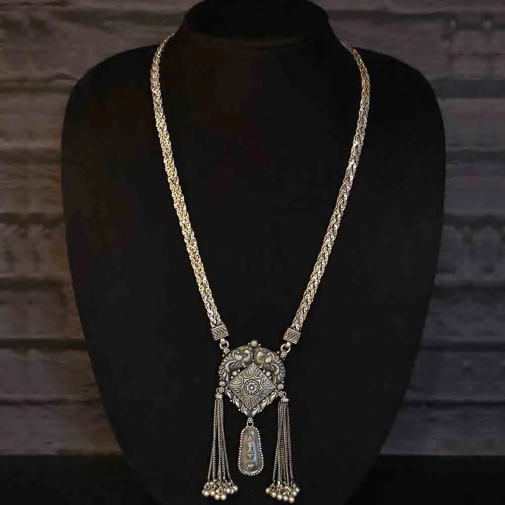 Braided Silver Necklace With Tassel Pendant