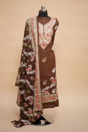 Brown Colour Designer Aari Work Salwar Kameez With Bottom Paisleys Design
