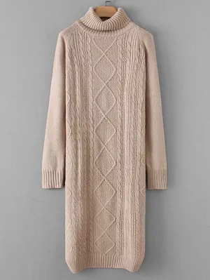 Cable Knit Raglan Sleeve Jumper Dress