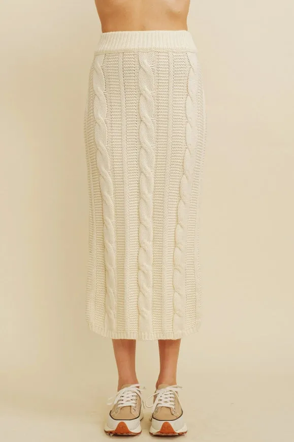 Cable Knit Side Slit Skirt