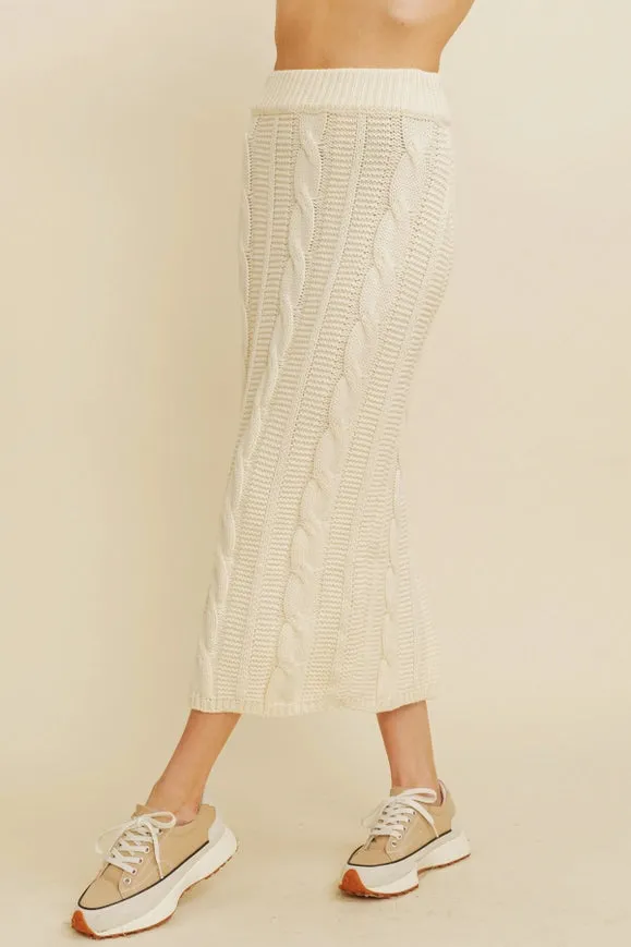 Cable Knit Side Slit Skirt