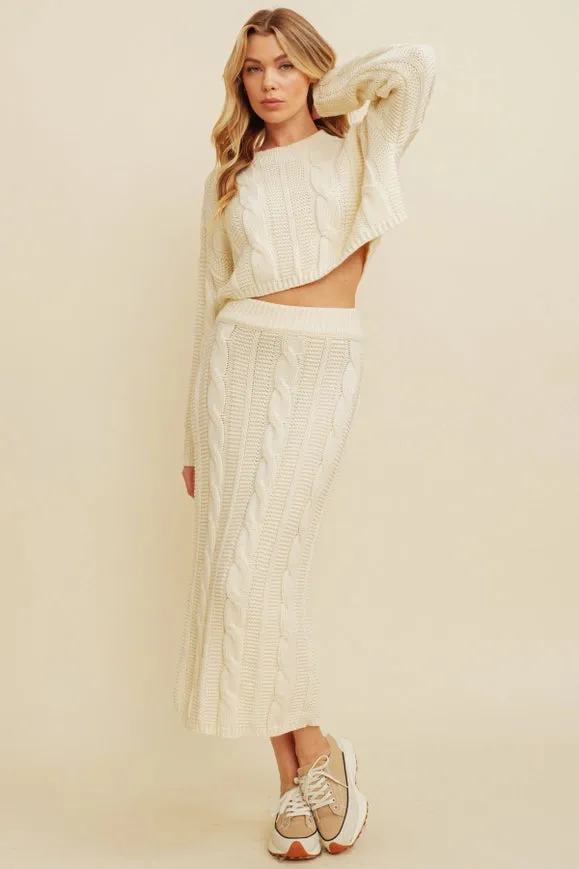 Cable Knit Side Slit Skirt