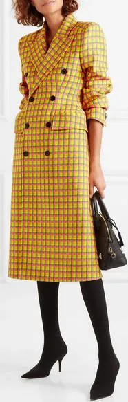 Checked Double-Breasted Wool Coat