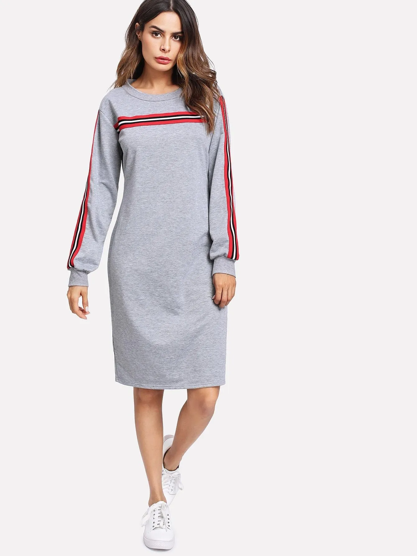 Contrast Stripe Sleeve Sweatshirt Dress