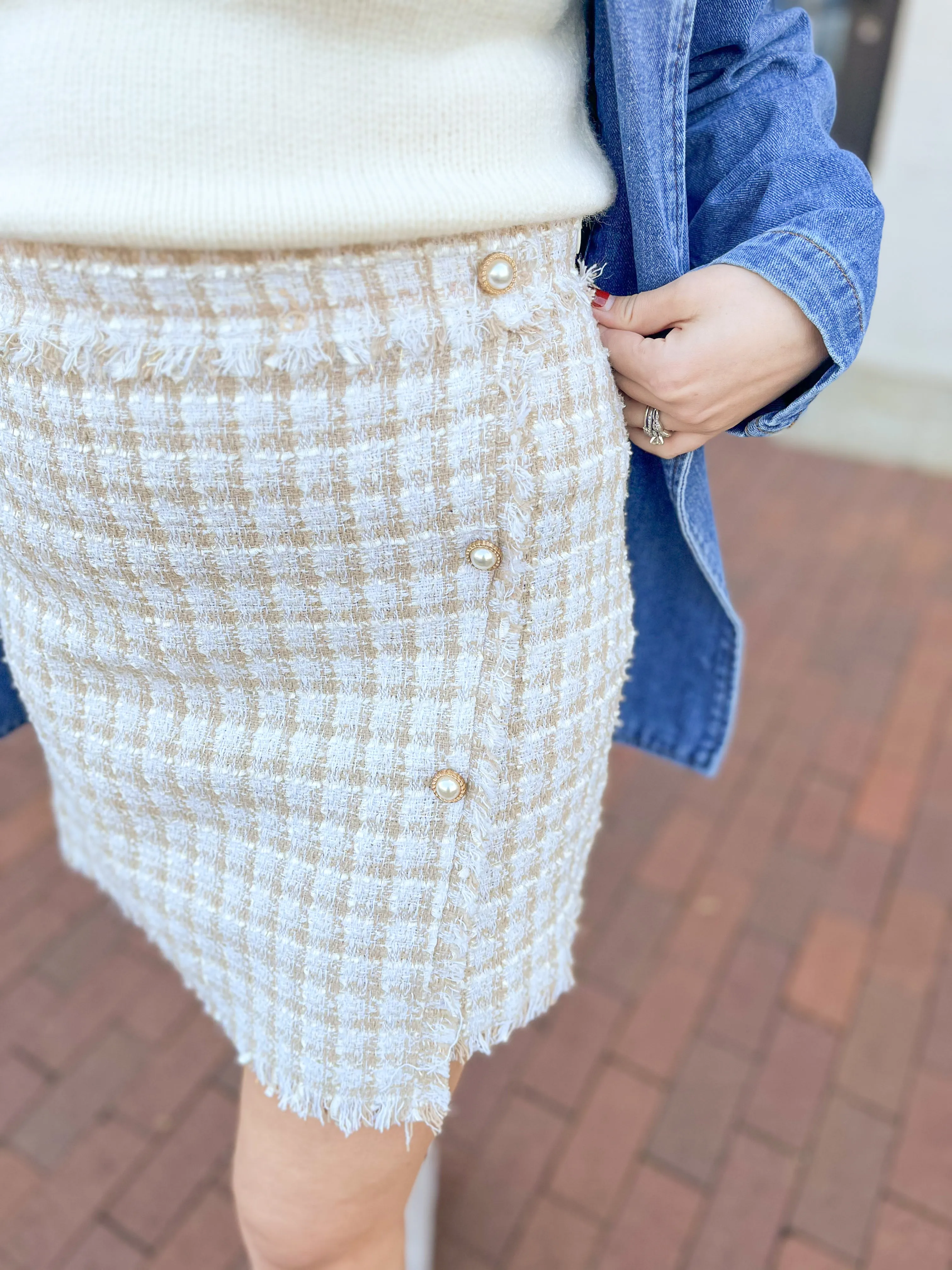 Cream Tweed Button Skirt