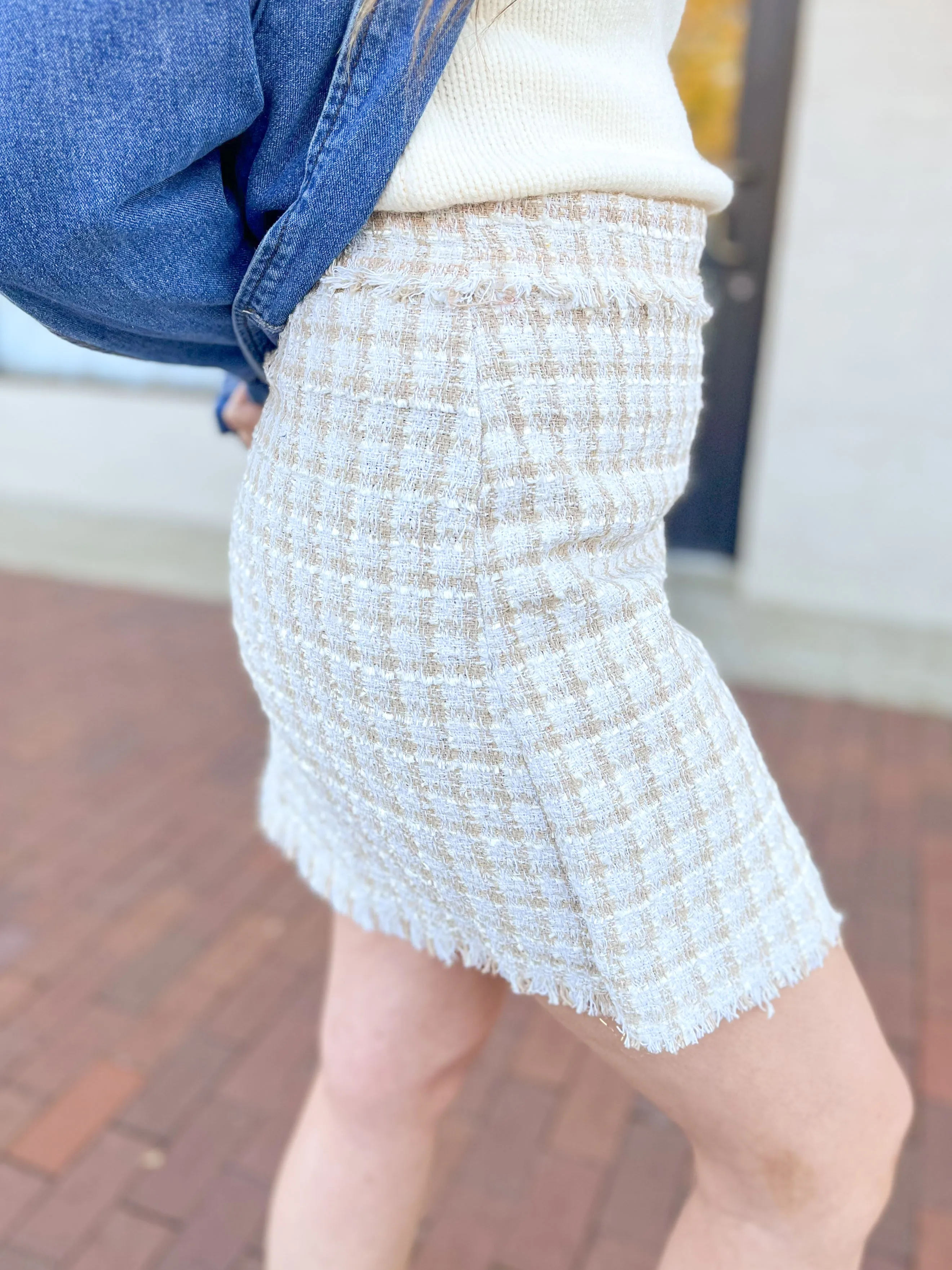 Cream Tweed Button Skirt
