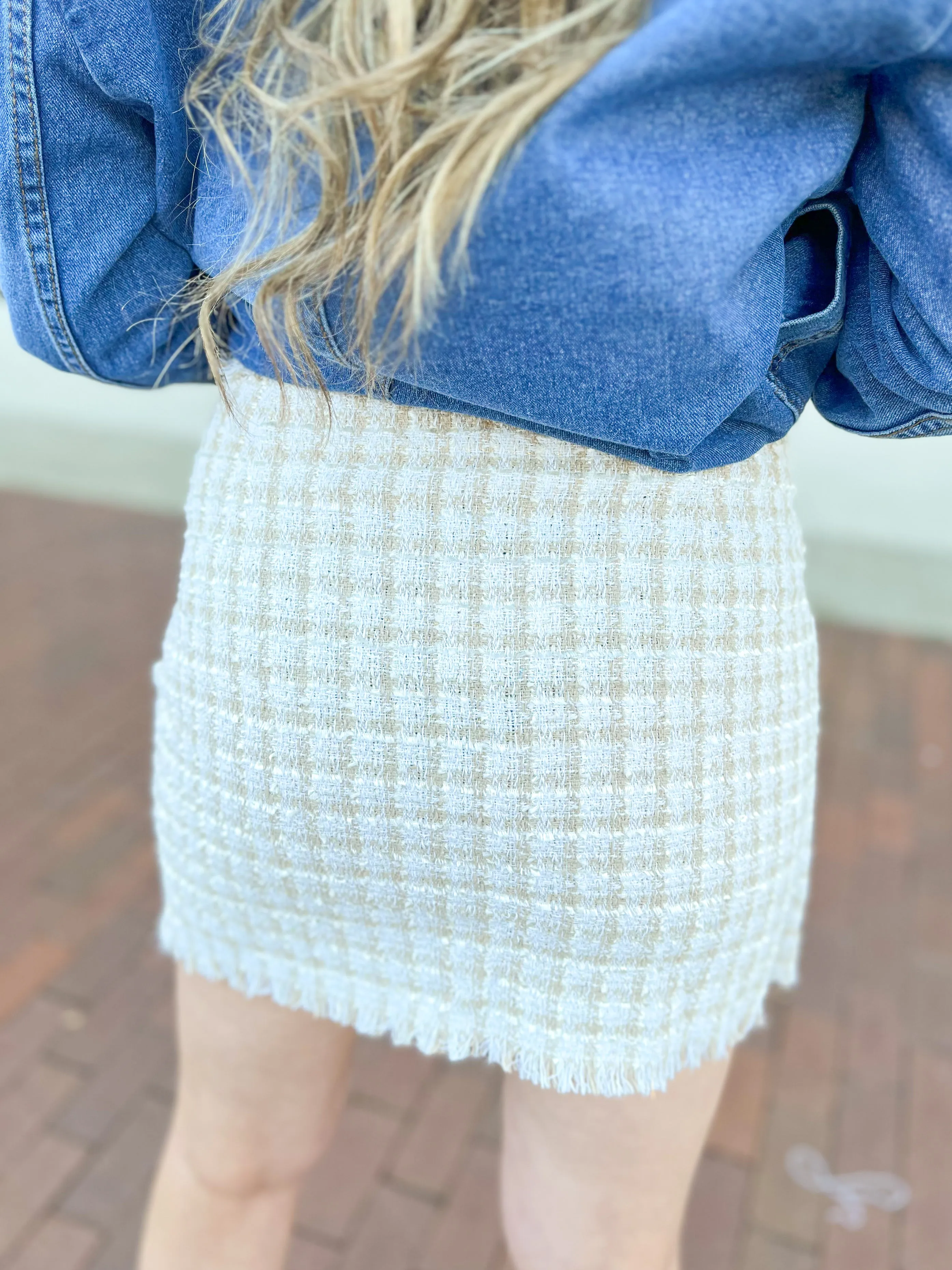 Cream Tweed Button Skirt