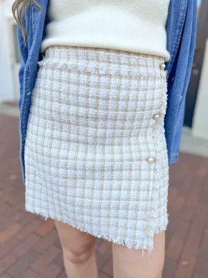 Cream Tweed Button Skirt