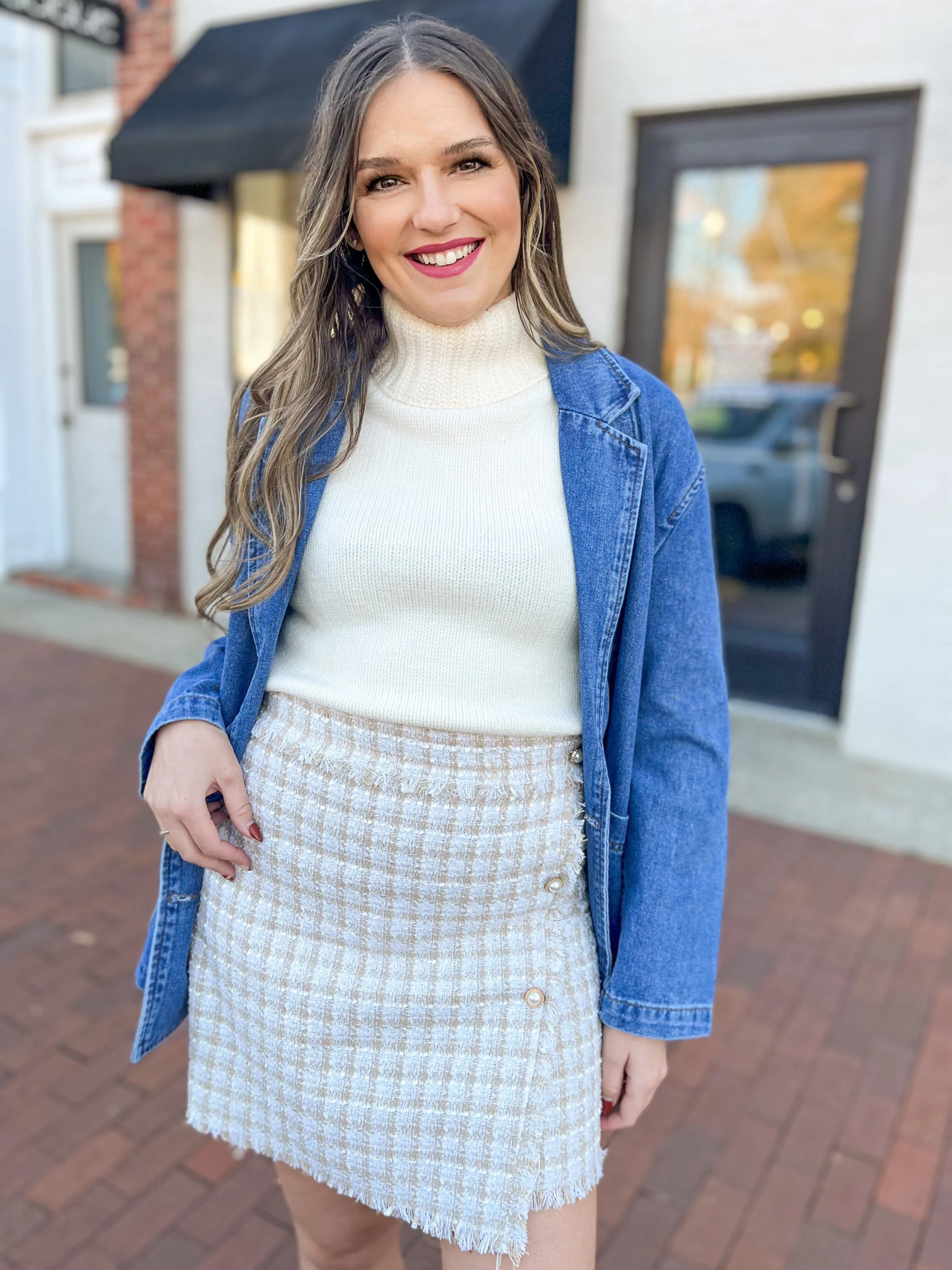 Cream Tweed Button Skirt