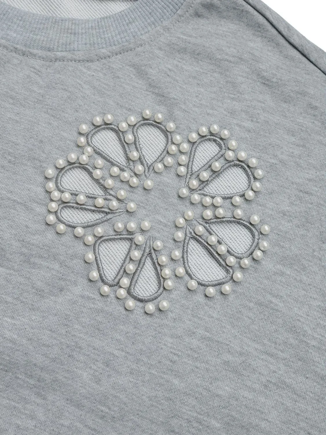 Cutout Pearl Round Neck Long Sleeve Sweatshirt | Winter Fashion