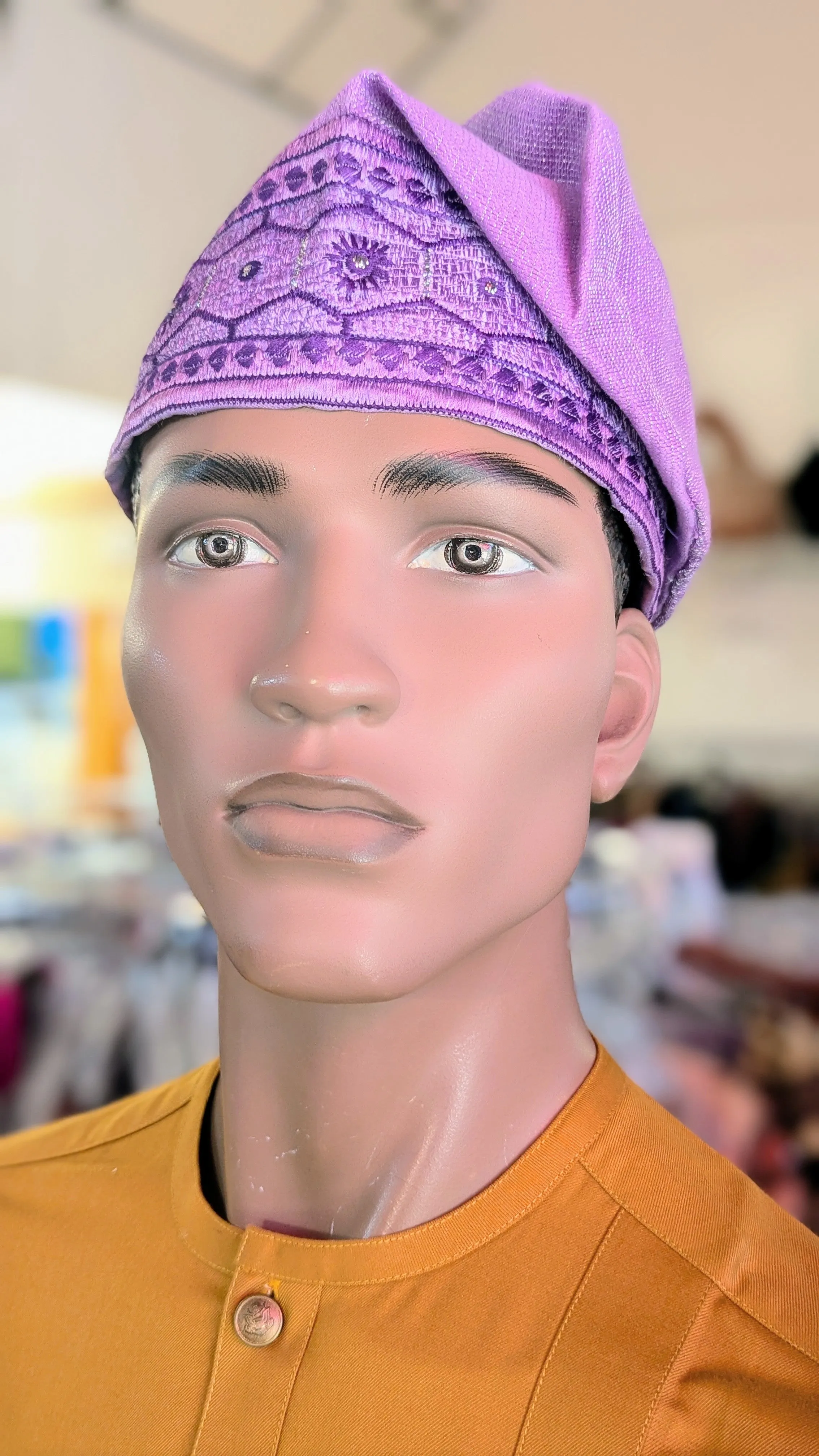Dupsie's Adeoluwa Lilac Purple African Aso Oke Hat Cap Kufi DPHALP34