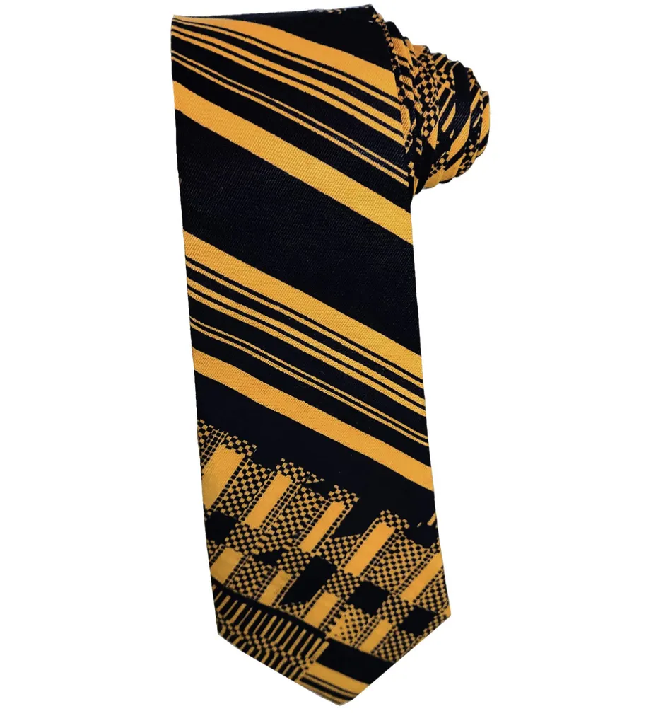 Dupsie's Adom Elegance Black and Gold African Print Kente Necktie and Pocket Square Set-DP4091NT
