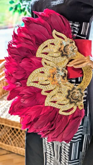 Dupsie's Aduke Splendor Burgundy Nigerian African Wedding Feather Fan DPFFBG31