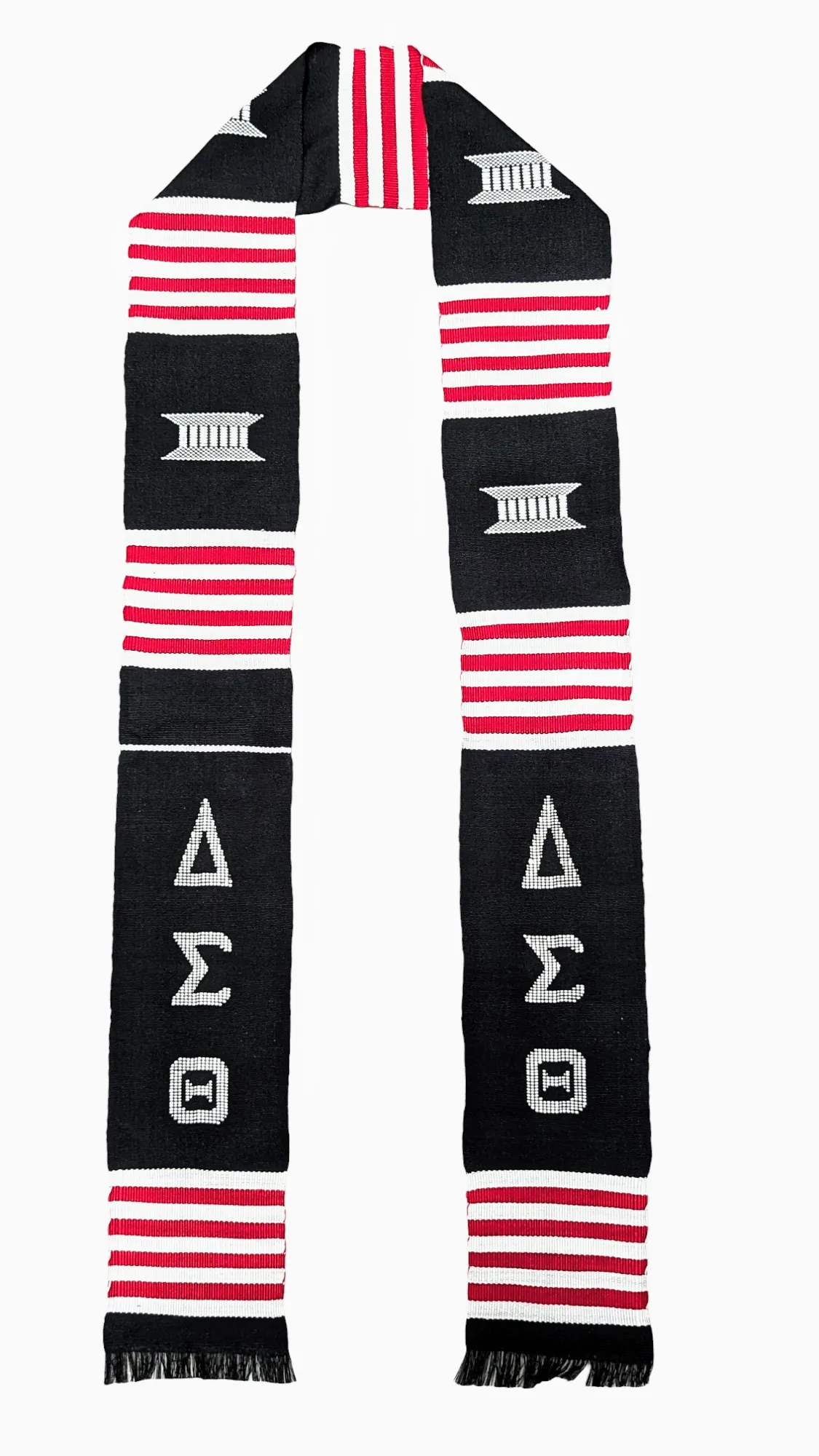 Dupsie's Black Red White Ghanaian Heritage Kente Sash DST Edition handwoven Stole Sash DPDST700
