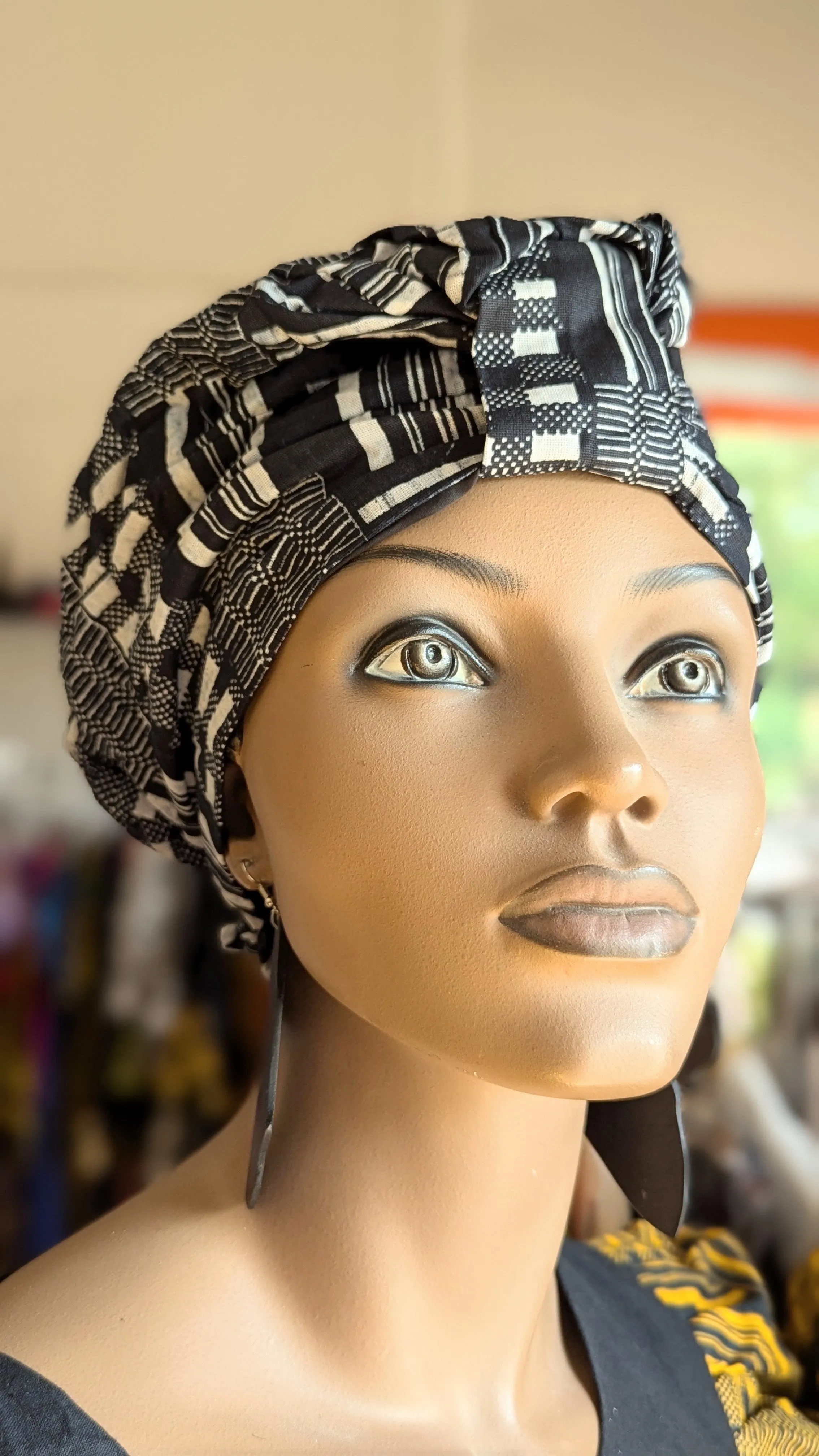 Dupsie's Eshe Black and White Kente African Print Pre-Tied Head Wrap DPB0795PT6