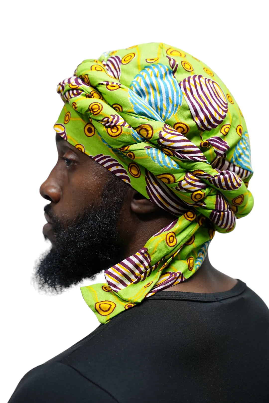 Dupsie's Green Afua pre-wrapped African print Turban DPH3843PT