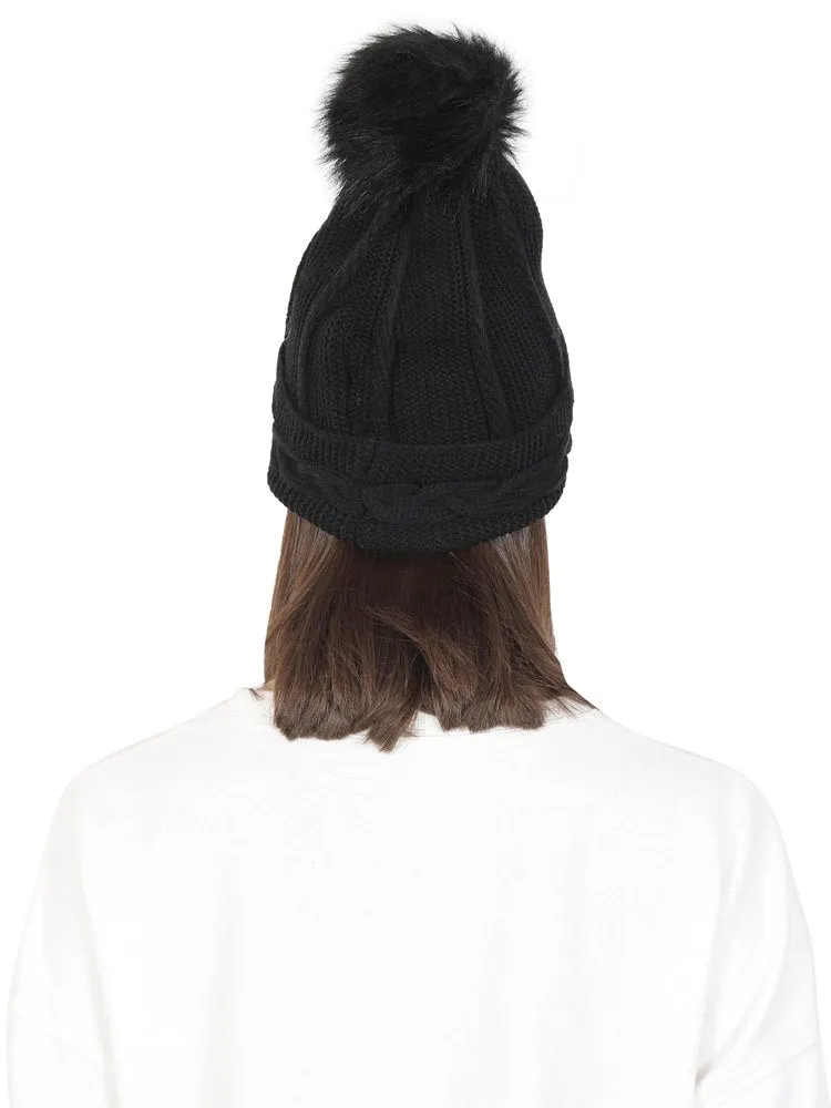 FabSeasons Acrylic Black Woolen Winter skull cap for Girls & Women