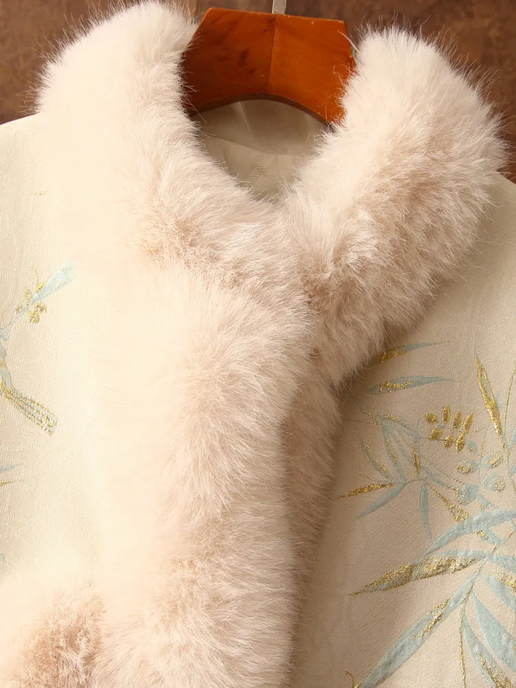 Faux Fox Fur Chinese-Style Mid-Length Down Coat - Thick and Warm Tang Jacket for Women
