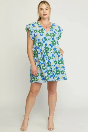 Floral Tiered Babydoll Dress, Blue