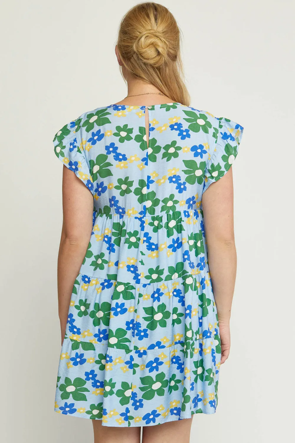 Floral Tiered Babydoll Dress, Blue