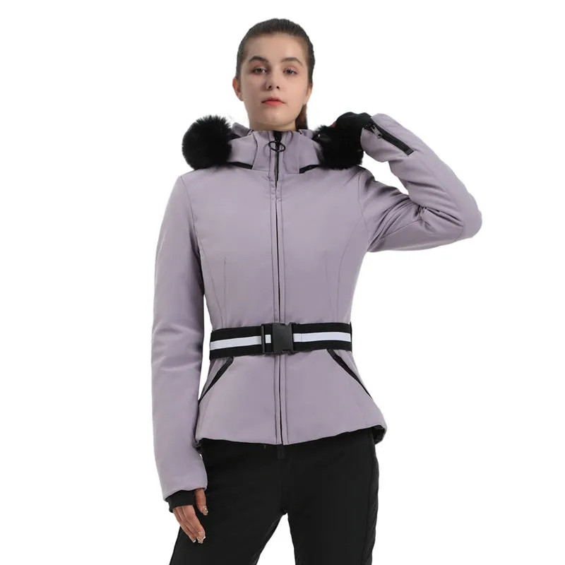 Fur Collar Ski & Snowboard Puffer Jacket with Detachable Hat