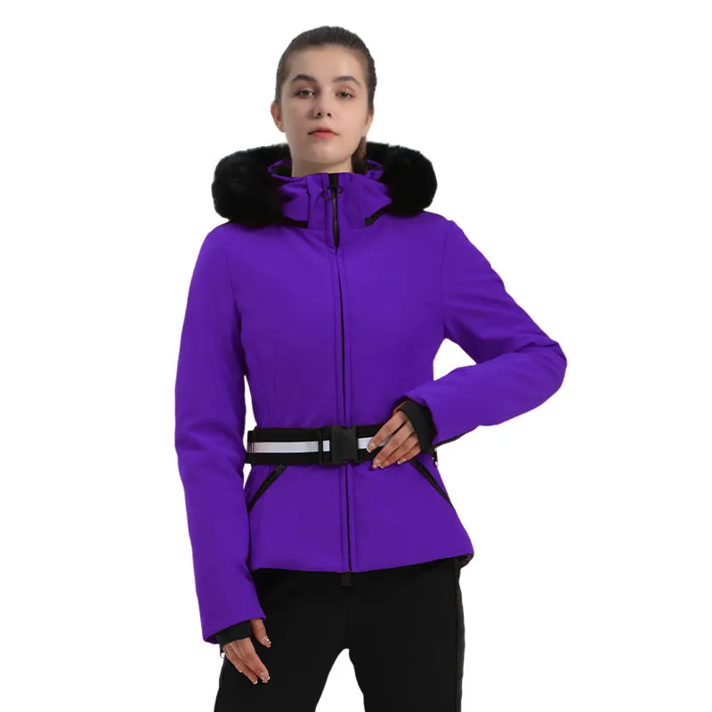 Fur Collar Ski & Snowboard Puffer Jacket with Detachable Hat