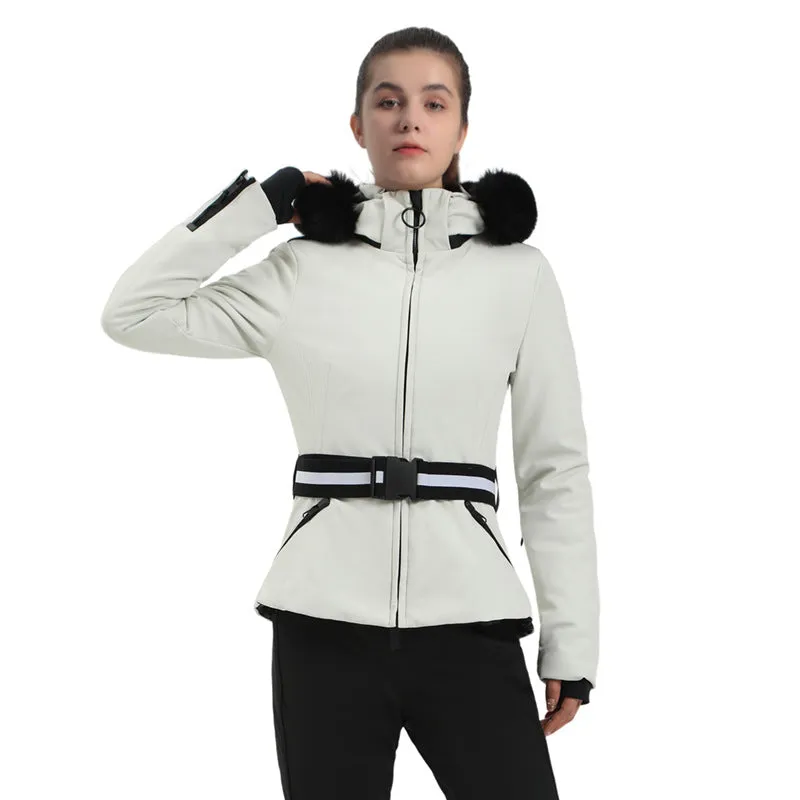 Fur Collar Ski & Snowboard Puffer Jacket with Detachable Hat