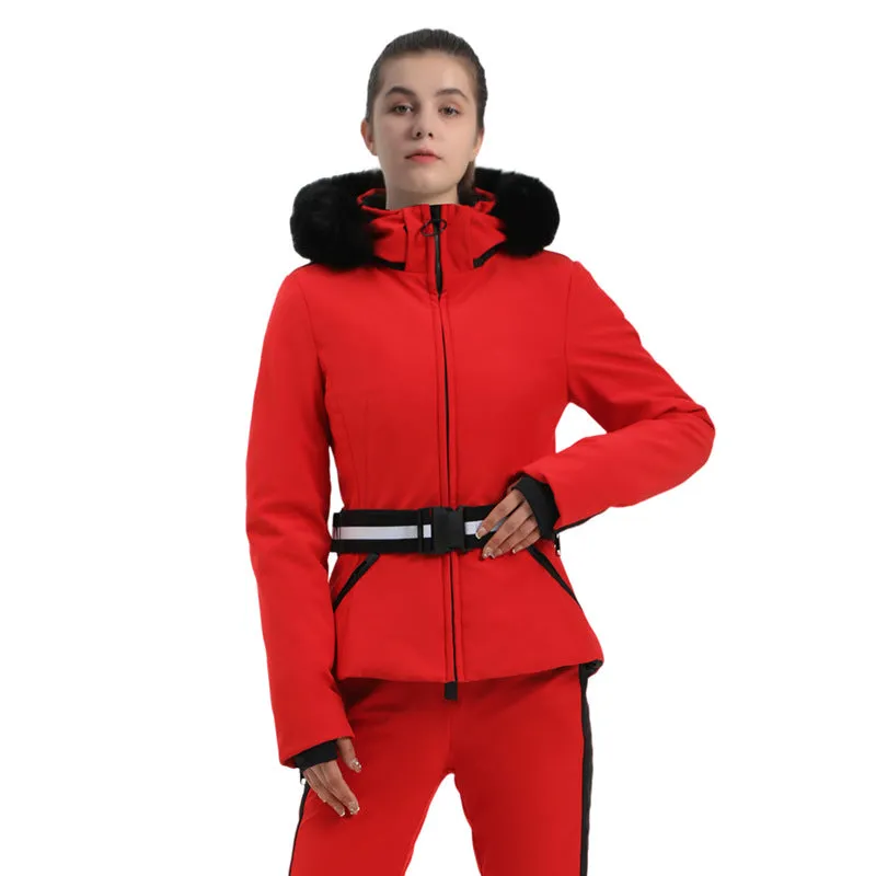 Fur Collar Ski & Snowboard Puffer Jacket with Detachable Hat